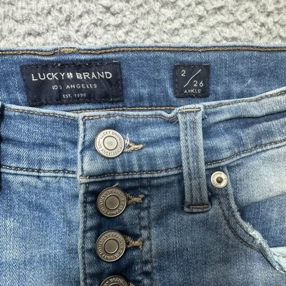 Lucky‎ Brand Ava Mid Rise Super Skinny Jeans Distressed Frayed Ankle Size 2 - Picture 3 of 12